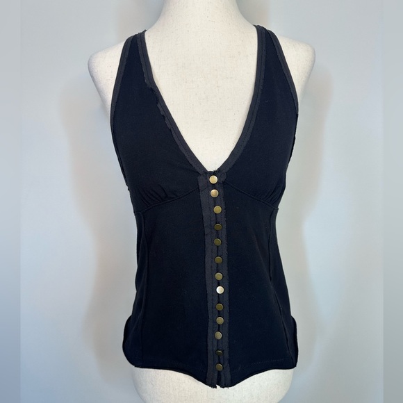 Sz XS We the Free Milo Solid tie halter brass functional button front top tank - Picture 2 of 8